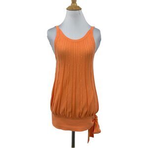 Cache Top Womens S Small Salmon Tie Hem Ribbed Knit Sleeveless Blouson Tank